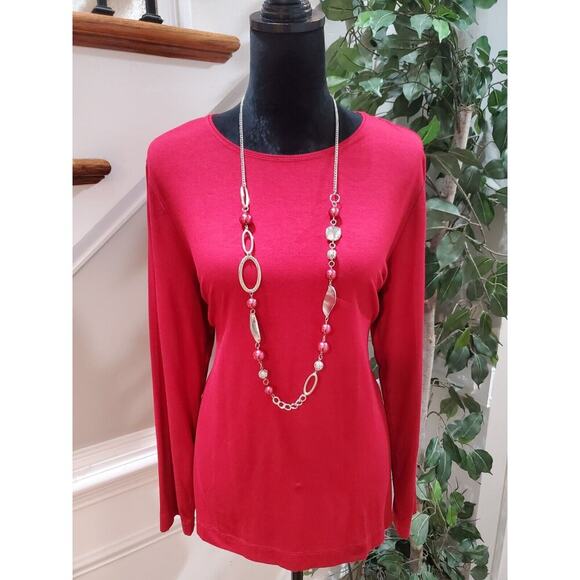 Chico's Women Red Solid Rayon Round Neck Long Casual Sleeve Top Shirt Size Large - Picture 9 of 9
